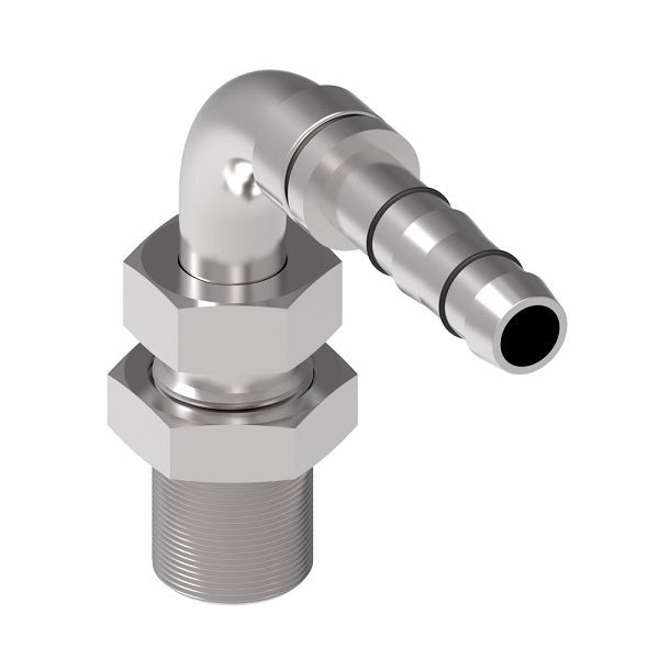 FJ3514-0808S E-Z Clip System by Danfoss | Male O-Ring Pilot Bulkhead 90° Elbow | A/C Refrigeration Fitting | -08 Male O-Ring Pilot x -08 Hose Barb | Steel