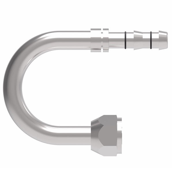 FJ3623-0808S E-Z Clip System by Danfoss | Female O-Ring (Long Pilot) 180° Elbow | A/C Refrigeration Fitting | -08 Female O-Ring Long Pilot x -08 Hose Barb | Steel