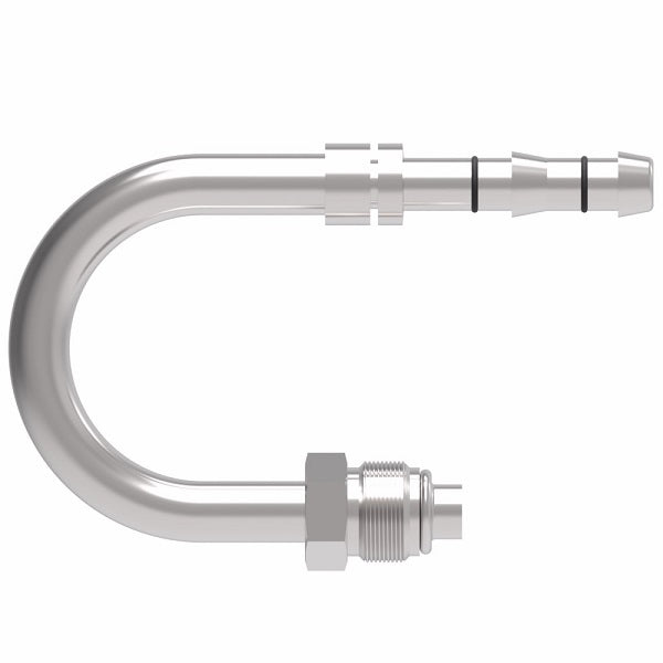FJ3804-1010S E-Z Clip System by Danfoss | Male O-Ring (Short Pilot) 180° Elbow | A/C Refrigeration Fitting | -10 Male O-Ring Short Pilot x -10 Hose Barb | Steel