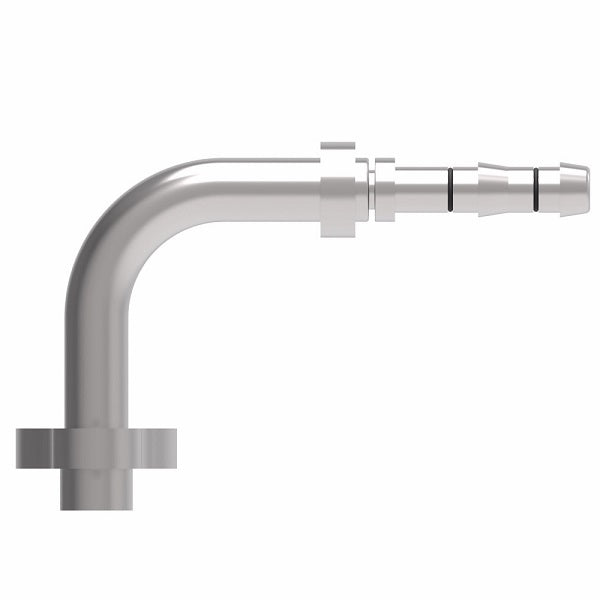 FJ3982-0810S E-Z Clip System by Danfoss | Pad Style Connection (Volvo) 90° Elbow | A/C Refrigeration Fitting | -08 Pad Style Connection x -10 Hose Barb | Steel