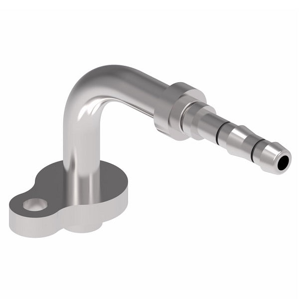 FJ3982-0810S E-Z Clip System by Danfoss | Pad Style Connection (Volvo) 90° Elbow | A/C Refrigeration Fitting | -08 Pad Style Connection x -10 Hose Barb | Steel