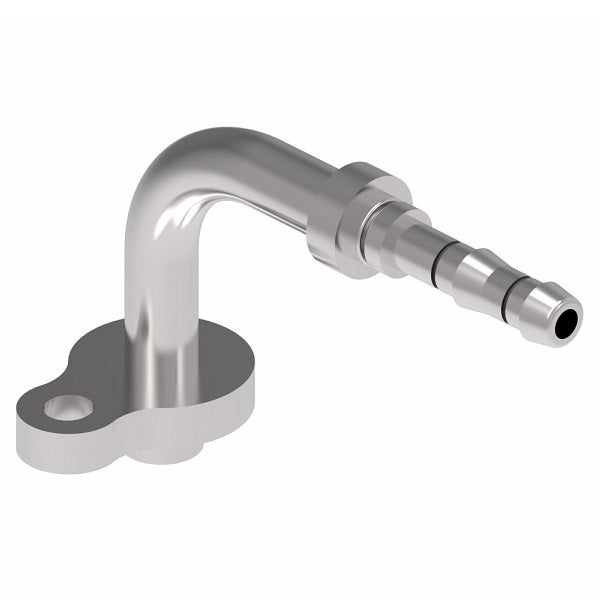 FJ3983-0806S E-Z Clip System by Danfoss | Pad Style Connection (Volvo) 90° Elbow (Pad Orientation 90°) | A/C Refrigeration Fitting | -08 Pad Style Connection x -06 Hose Barb | Steel