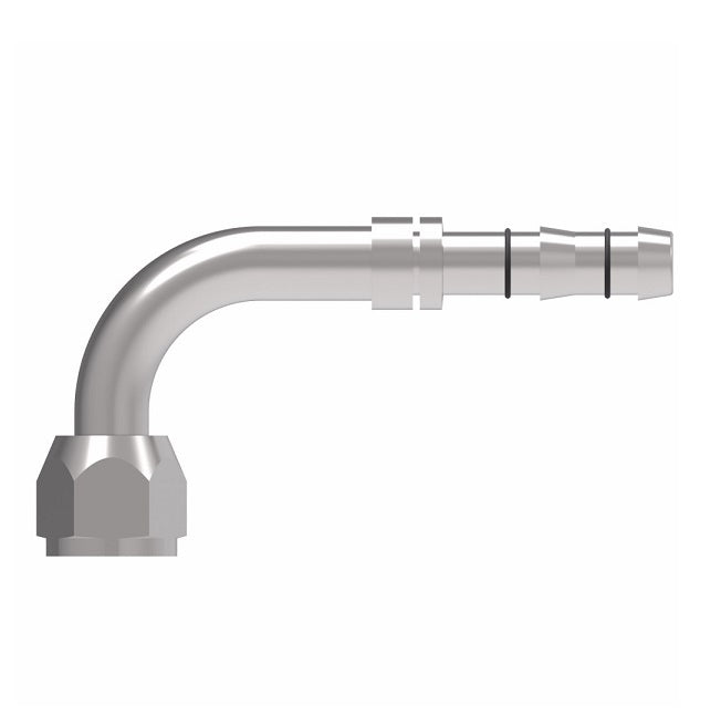 FJ5985-1012S E-Z Clip System by Danfoss | Female O-Ring 90° Elbow (Short Pilot) | A/C Refrigeration Fitting | -10 Female O-Ring Short Pilot x -12 Hose Barb | Steel