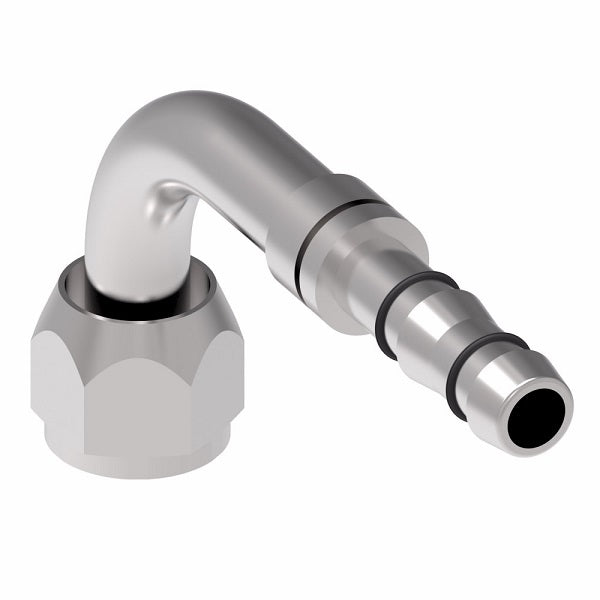 FJ5985-1010S E-Z Clip System by Danfoss | Female O-Ring 90° Elbow (Short Pilot) | A/C Refrigeration Fitting | -10 Female O-Ring Short Pilot x -10 Hose Barb | Steel