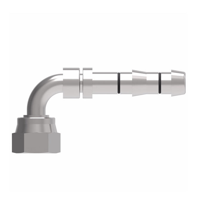 FJ5994-11-0810S E-Z Clip System by Danfoss | Female ORS Swivel 90° Elbow | A/C Refrigeration Fitting | -08 Female O-Ring Face Seal Swivel x -10 Hose Barb | Steel