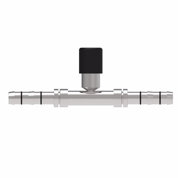 FJ5995-0606S E-Z Clip System by Danfoss | Splicer with High Side R134a Port | A/C Refrigeration Fitting | -06 Hose Barb x -06 Hose Barb | Steel
