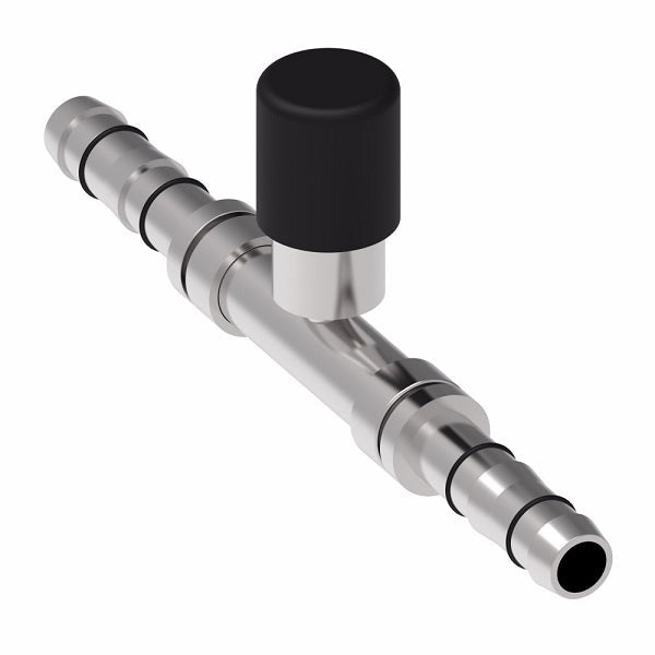 FJ5995-0606S E-Z Clip System by Danfoss | Splicer with High Side R134a Port | A/C Refrigeration Fitting | -06 Hose Barb x -06 Hose Barb | Steel