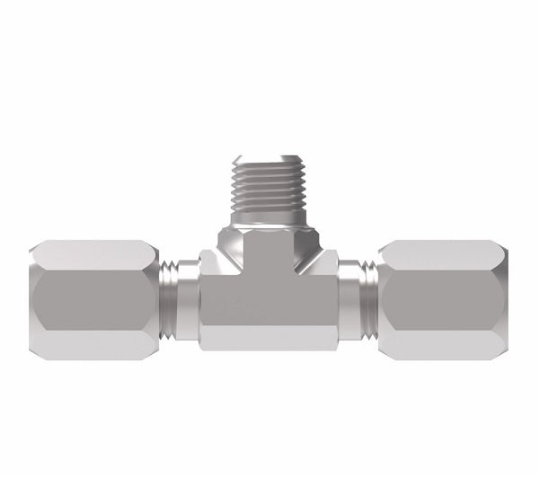 7605X6 Ermeto by Danfoss | 7000 Series | Male Pipe Branch/Tube Tee | 3/8" Tube OD x 3/8" Tube OD x 1/4" Male NPTF | Steel