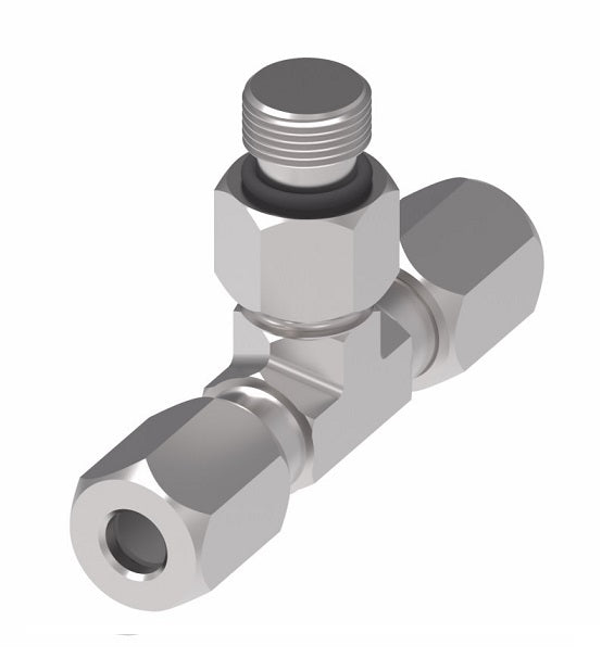 7715X4 Ermeto by Danfoss | 7000 Series | Male ORB Branch/Tube Tee | 1/4" Tube OD x 1/4" Tube OD x 1/4" Male O-Ring Boss | Steel