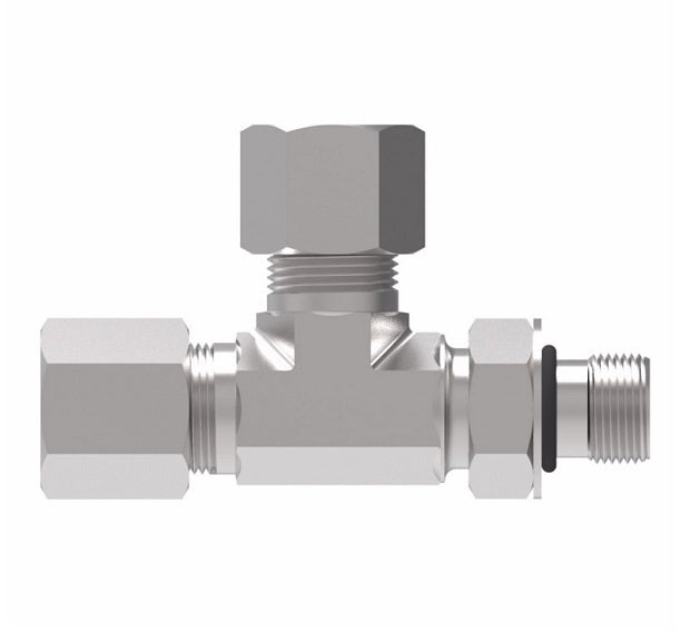7716X6 Ermeto by Danfoss | 7000 Series | Straight Thread ORB Run/Tube Tee | 3/8" Male O-Ring Boss x 3/8" Tube OD x 3/8" Tube OD | Steel