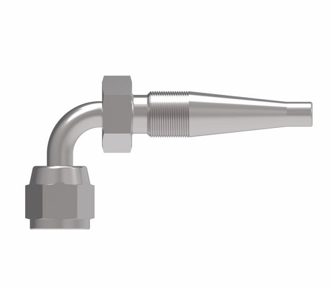 185264-6S Weatherhead by Danfoss | Female 37° JIC Swivel Short Drop 90° Elbow Field Attachable Fitting for 1 & 2 Wire Braided Hose | Nipple Assembly | -06 Female 37° JIC Swivel x -06 Reusable Hose End | Steel