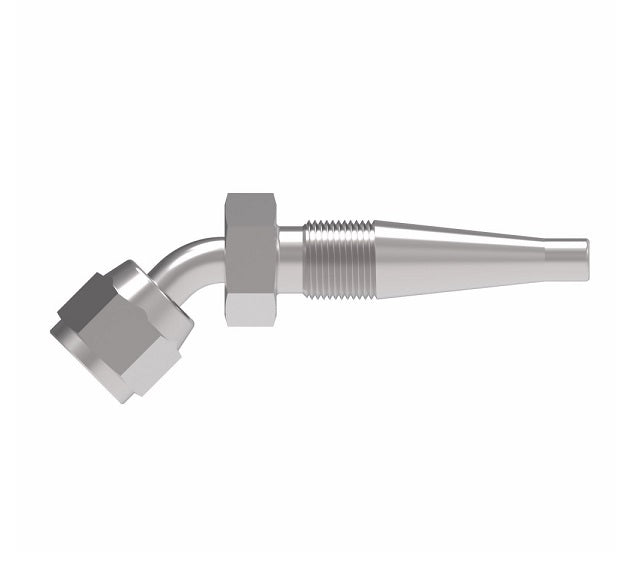 185287-6S Weatherhead by Danfoss | Female 37° JIC Swivel 45° Elbow Field Attachable Fitting for 1 & 2 Wire Braided Hose | Nipple Assembly | -06 Female 37° JIC Swivel x -06 Reusable Hose End | Steel