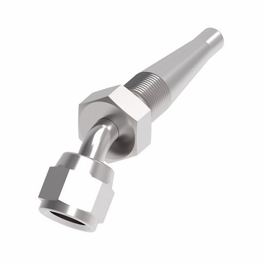 185287-4S Weatherhead by Danfoss | Female 37° JIC Swivel 45° Elbow Field Attachable Fitting for 1 & 2 Wire Braided Hose | Nipple Assembly | -04 Female 37° JIC Swivel x -04 Reusable Hose End | Steel