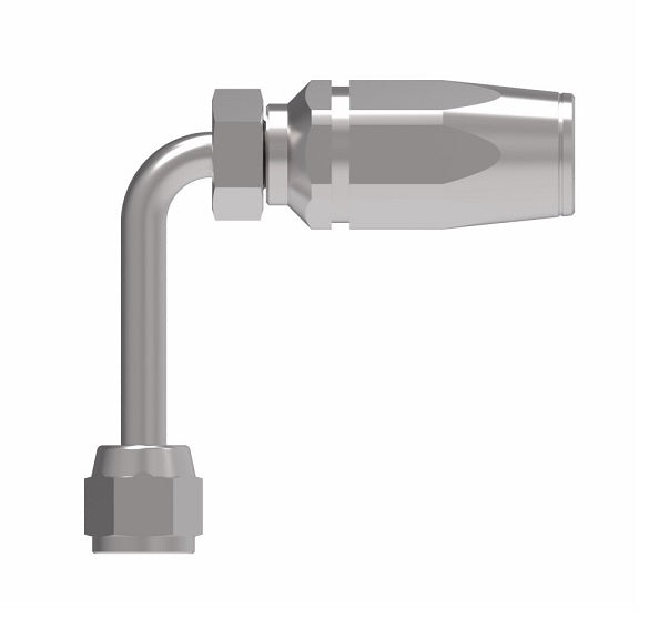 1RA4FJC4 Weatherhead by Danfoss | Female 37° JIC Swivel Long Drop 90° Elbow Field Attachable Fitting for 1 Wire Braided Hose | 1R Series | Complete Fitting | -04 Female 37° JIC Swivel x -04 Reusable Hose End | Steel