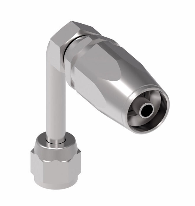 1RA4FJC4 Weatherhead by Danfoss | Female 37° JIC Swivel Long Drop 90° Elbow Field Attachable Fitting for 1 Wire Braided Hose | 1R Series | Complete Fitting | -04 Female 37° JIC Swivel x -04 Reusable Hose End | Steel