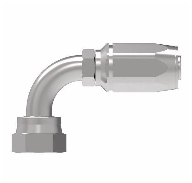 1RA4FRB4 Weatherhead by Danfoss | Female ORS Swivel 90° Elbow Field Attachable Fitting for 1 Wire Braided Hose | 1R Series | Complete Fitting | -04 Female O-Ring Face Seal Swivel x -04 Reusable Hose End | Steel