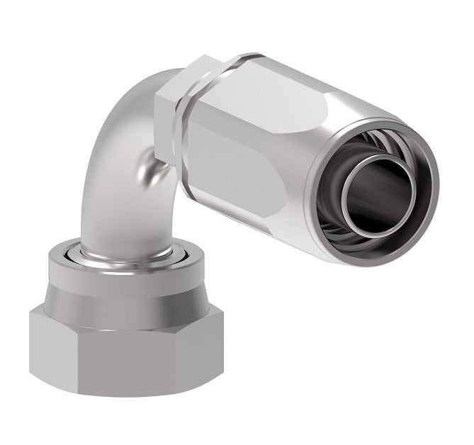 1RA4FRB4 Weatherhead by Danfoss | Female ORS Swivel 90° Elbow Field Attachable Fitting for 1 Wire Braided Hose | 1R Series | Complete Fitting | -04 Female O-Ring Face Seal Swivel x -04 Reusable Hose End | Steel