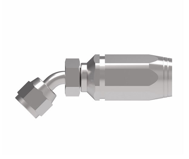 2RA6FJA6 Weatherhead by Danfoss | Female 37° JIC Swivel 45° Elbow Field Attachable Fitting for 2 Wire Braided Hose | 2R Series | Complete Fitting | -06 Female 37° JIC Swivel x -06 Reusable Hose End | Steel