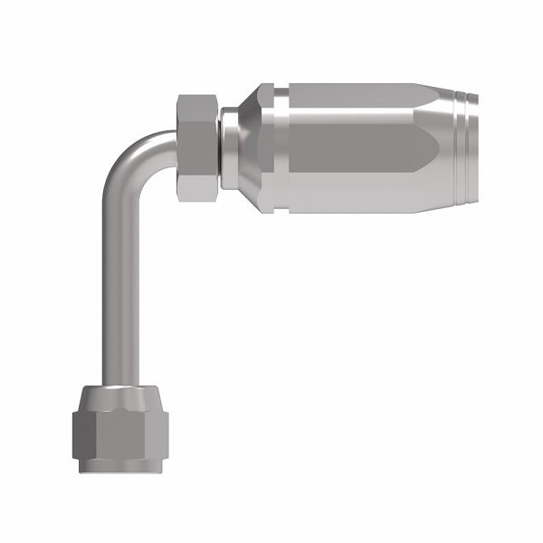 2RA6FJC6 Weatherhead by Danfoss | Female 37° JIC Swivel Long Drop 90° Elbow Field Attachable Fitting for 2 Wire Braided Hose | 2R Series | Complete Fitting | -06 Female 37° JIC Swivel x -06 Reusable Hose End | Steel