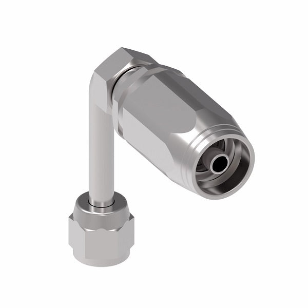 2RA4FJC4 Weatherhead by Danfoss | Female 37° JIC Swivel Long Drop 90° Elbow Field Attachable Fitting for 2 Wire Braided Hose | 2R Series | Complete Fitting | -04 Female 37° JIC Swivel x -04 Reusable Hose End | Steel
