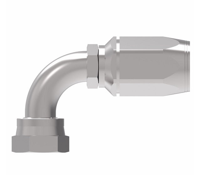 2RA6FRB6 Weatherhead by Danfoss | Female ORS Swivel 90° Elbow Field Attachable Fitting for 2 Wire Braided Hose | 2R Series | Complete Fitting | -06 Female O-Ring Face Seal Swivel x -06 Reusable Hose End | Steel