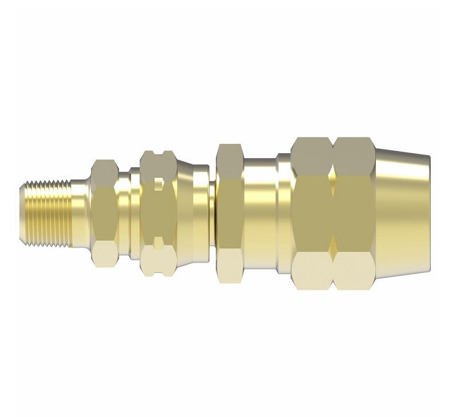 33806B-Y84 Weatherhead by Danfoss | Female Connector with Adapter Field Attachable Fitting | 338 'B' Series DOT | -04 Male NPTF x -06 Reusable Hose End | Brass