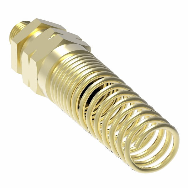 33806B-Y34 Weatherhead by Danfoss | Male Connector with Spring Guard Field Attachable Fitting | 338 'B' Series DOT | -04 Male Pipe (PTF SAE Short) x -06 Reusable Hose End | Brass