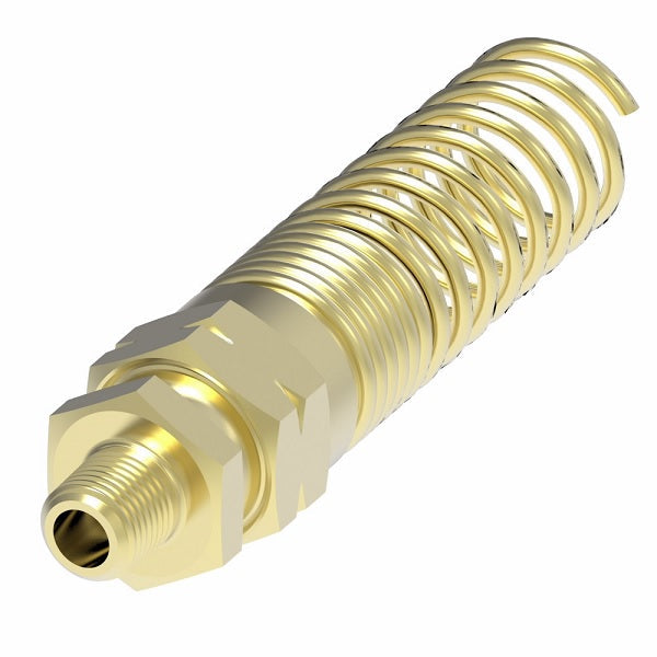 33808B-Y38 Weatherhead by Danfoss | Male Connector with Spring Guard Field Attachable Fitting | 338 'B' Series DOT | -08 Male Pipe (PTF SAE Short) x -08 Reusable Hose End | Brass