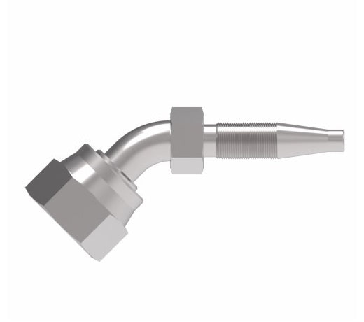 FJ8733-1212S Weatherhead by Danfoss | Female ORS Swivel 45° Elbow Field Attachable Fitting for 1 & 2 Wire Braided Hose | Nipple Assembly | -12 Female O-Ring Face Seal Swivel x -12 Reusable Hose End | Steel