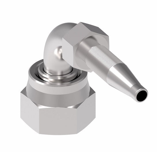 FJ8734-0404S Weatherhead by Danfoss | Female ORS Swivel 90° Elbow Field Attachable Fitting for 1 & 2 Wire Braided Hose | Nipple Assembly | -04 Female O-Ring Face Seal Swivel x -04 Reusable Hose End | Steel