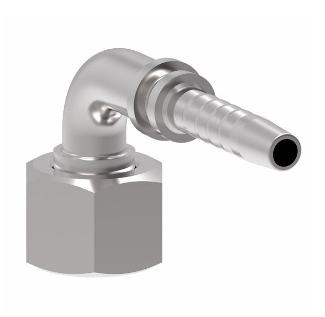 24291-06-04H54TZF Winner by Danfoss | Female ORS Swivel 90° Elbow 2-Piece Hose Crimp Fitting (54mm Drop, with Captive Nut) | -06 Female O-Ring Face Seal Swivel x -04 Hose Barb | Steel
