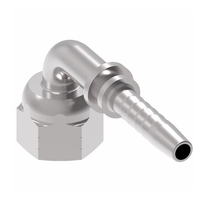 24291-10-10H70ZF Winner by Danfoss | Female ORS Swivel 90° Elbow 2-Piece Hose Crimp Fitting (70mm Drop) | -10 Female O-Ring Face Seal Swivel x -10 Hose Barb | Steel