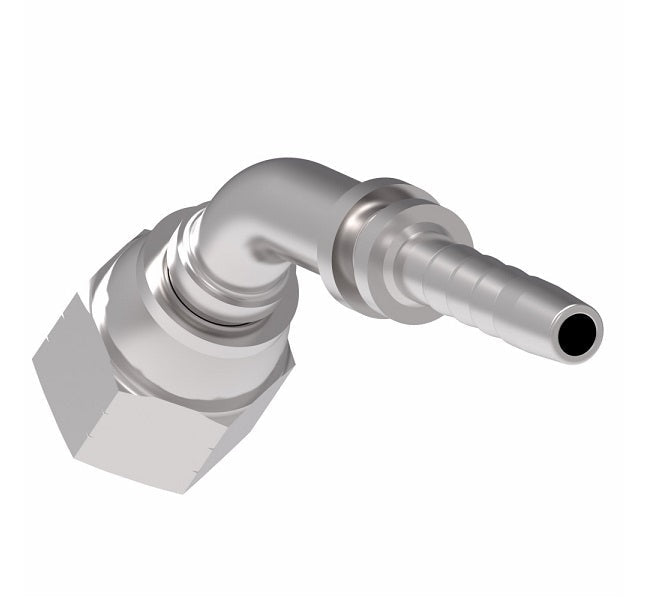 26741-04-04ZF Winner by Danfoss | Female JIC 37° Swivel 45° Elbow 2-Piece Hose Crimp Fitting | -04 Female JIC 37° Swivel x -04 Hose Barb | Steel