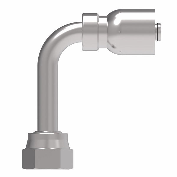 EJ5041-0606S Aeroquip by Danfoss | Female ORS Swivel Long Drop 90° Elbow 100R5 Crimp Fitting | FJ Series | -06 Female O-Ring Face Seal Swivel x -06 Hose Barb | Steel