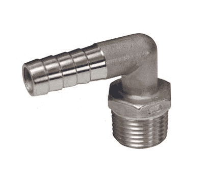 EL3H2MSS Dixon 316 Stainless Steel Male Insert 90 Deg. Barbed Hose Elbow - Forged - 3/8" Hose ID x 1/4" NPT Thread