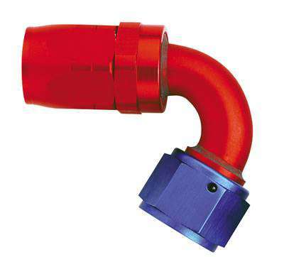 FBM4042 (FCM4042) Eaton Aeroquip® -06 Reusable S.A.E. 37° (JIC/AN) Swivel 120° Elbow Fitting - Red/Blue Anodized Aluminum