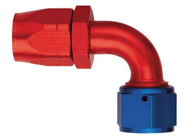 FBM1035 (FCM1035) Eaton Aeroquip® -12 Reusable S.A.E. 37° (JIC/AN) Non-Swivel 90° Elbow Fitting - Red/Blue Anodized Aluminum