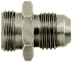 FBE2113 (FCE2113) Eaton Aeroquip® Fuel System Carburetor Adapter: -06 Holley Single Feed 600-660 Series, 4010/4011 Series, all Two Barrel Series with 9/16-24 thread; fits Demon Carburetors - Nickel-Plated Aluminum