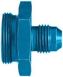 FBM2107 (FCM2107) Eaton Aeroquip® Fuel System Carburetor Adapter: -06 Quadrajet 1975 and later 1-20 thread - Blue Anodized Aluminum