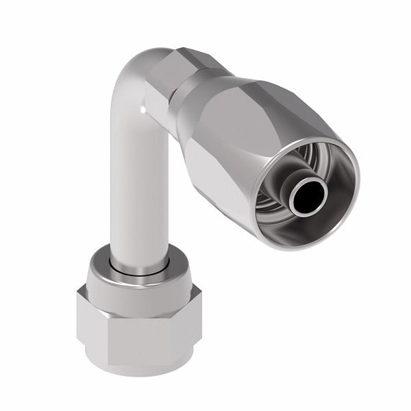 FC5142-0404S Aeroquip by Danfoss | 2 Wire Hi-Pac Female 37° JIC Swivel Long Drop 90° Elbow Reusable Hose Fitting for Braided Hydraulic Hose | FC Series | -04 Female 37° JIC Swivel -04 Reusable Hose End | Steel