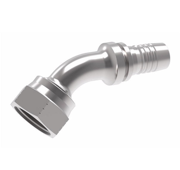 FC6220-0808S Aeroquip by Danfoss | Female SAE 45° Swivel 45° Elbow PTFE Crimp Fitting | FC Series | Nipple Assembly | -08 Female SAE 45° Swivel x -08 Hose Barb | Steel