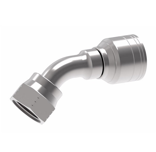 FC7220-0808S Aeroquip by Danfoss | Female SAE 45° Swivel 45° Elbow PTFE Crimp Fitting | FC Series | Complete Fitting | -08 Female SAE 45° Swivel x -08 Hose Barb | Steel