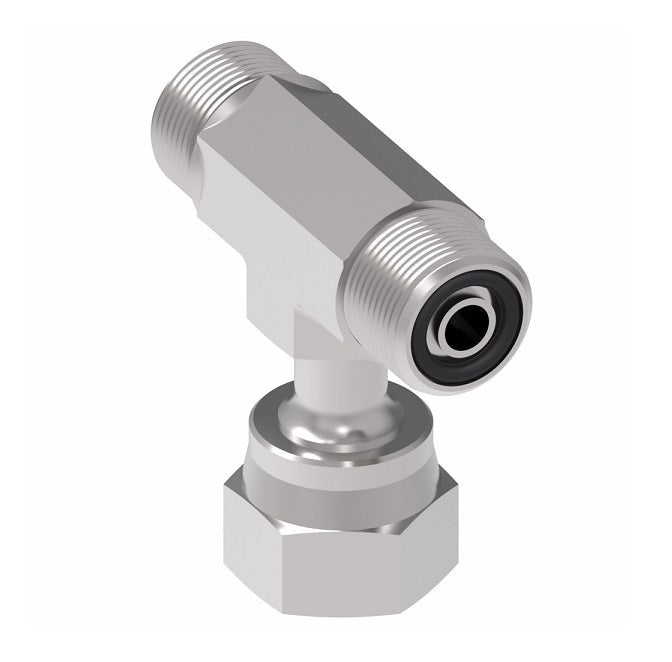 FF1857T0404S Aeroquip by Danfoss | ORS Male/ORS Male/ORS Female Branch Tee Adapter | -04 Male O-Ring Face Seal x -04 Male O-Ring Face Seal x -04 Female O-Ring Face Seal | Steel