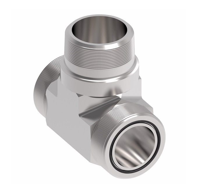 FF2001T0604S Aeroquip by Danfoss | ORS/ORS/Male NPTF Branch Tee Adapter | -06 Male O-Ring Face Seal x -06 Male O-Ring Face Seal x -04 Male NPTF | Steel