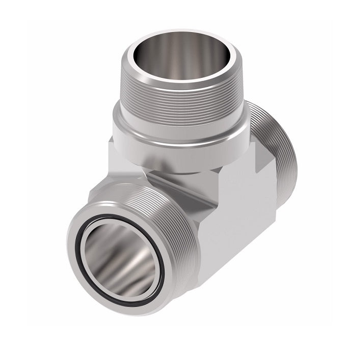 FF2001T2424S Aeroquip by Danfoss | ORS/ORS/Male NPTF Branch Tee Adapter | -24 Male O-Ring Face Seal x -24 Male O-Ring Face Seal x -24 Male NPTF | Steel