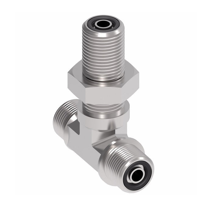 FF2033T0808S Aeroquip by Danfoss | ORS Male/ORS Male/ORS Male Bulkhead Branch Tee Adapter | -08 Male O-Ring Face Seal x -08 Male O-Ring Face Seal x -08 Male O-Ring Face Seal | Steel