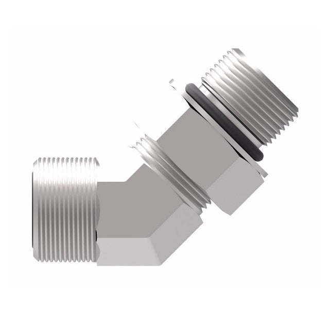 FF2068T1012S Aeroquip by Danfoss | ORS/SAE O-Ring Boss (adj.) 45° Elbow Adapter | -10 Male O-Ring Face Seal x -12 Male SAE O-Ring Boss | Steel