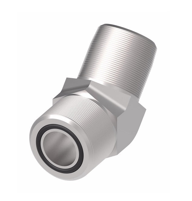 FF2093T2020S Aeroquip by Danfoss | ORS/Male NPTF 45° Elbow Adapter | -20 Male O-Ring Face Seal x -20 Male NPTF | Steel