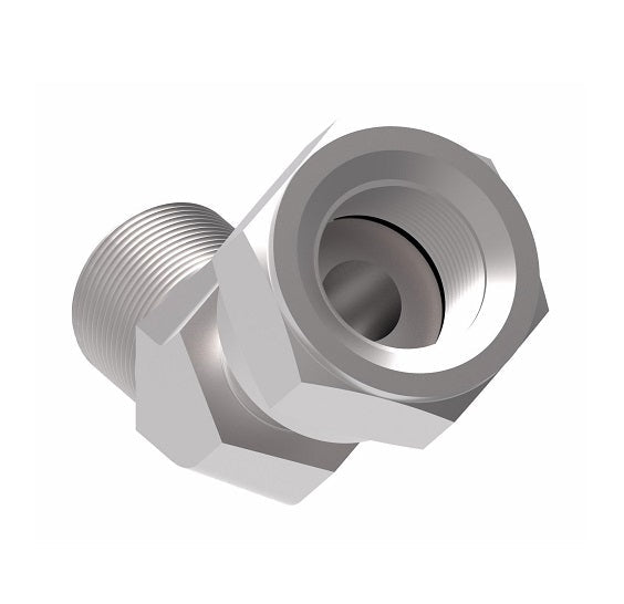 FF2133T0606S Aeroquip by Danfoss | ORS Male/ORS Female 45° Elbow Adapter | -06 Male O-Ring Face Seal x -06 Female O-Ring Face Seal | Steel