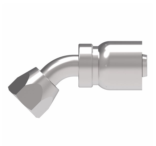 FJ3243-0505S Aeroquip by Danfoss | Female Universal Swivel 45° Elbow 100R5 Crimp Fitting | FJ Series | -05 Female JIC Swivel (Also Couples w/ SAE 45° Flare) x -05 Hose Barb | Steel